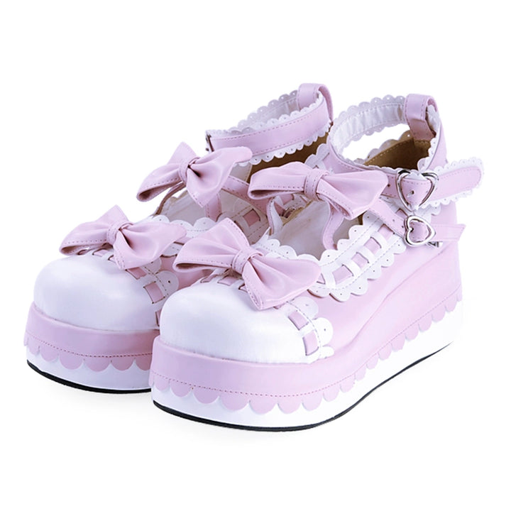 Lolita Shoes Pastel Platform Shoes With Bow 5Colors (34 35 36 37 38 39 40 41 42 43 44 45 46 47) 31652:367762