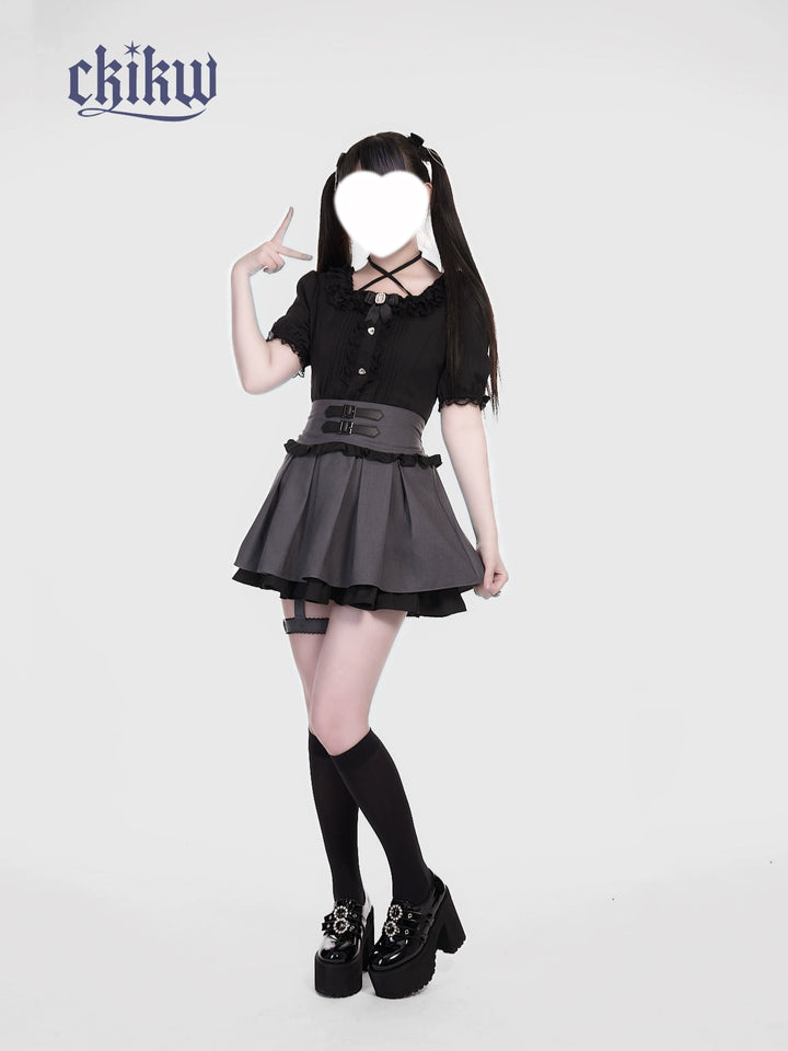 High Waist Jirai Kei Skirt, Adjustable Garter 43610:780653