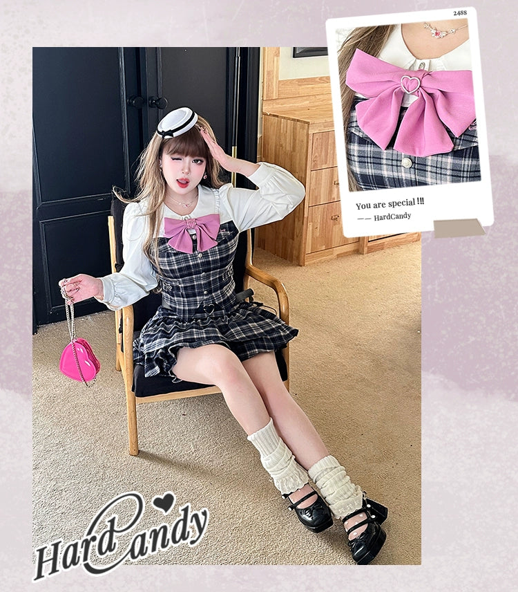 Plus Size Schoolgirl Plaid Outfit Waist-cinching Barbie-style 39398:627316