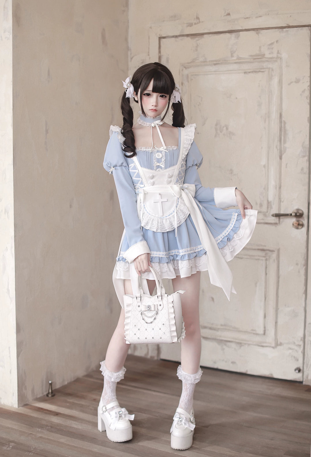 Ryousangata Water Blue Dress Set, Detachable Apron 44927:828855