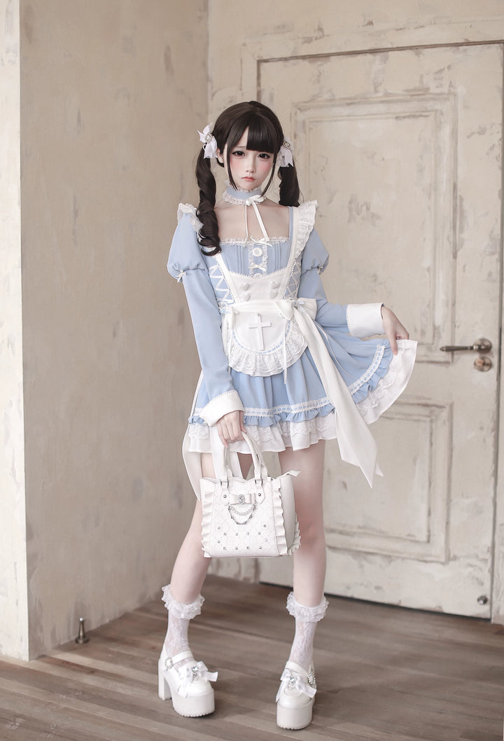 Ryousangata Water Blue Dress Set, Detachable Apron 44927:828855