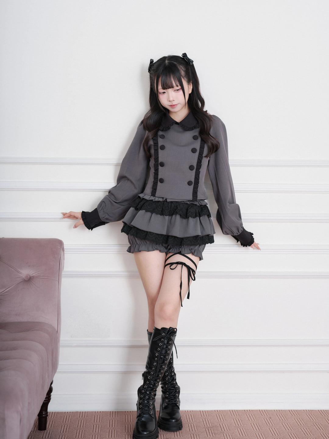 Jirai Kei Double-Breasted Top, Tiered Skort 45931:871204