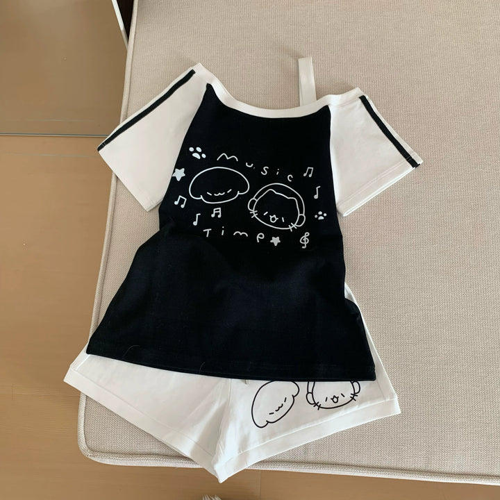 Kawaii Summer Music Time Printed Top & Shorts With Pockets (L M S) 42904:757282