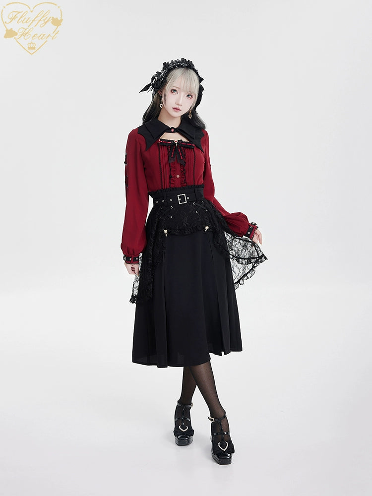 Jirai Kei Black Skirt Double Layer Long A-line Skirt 31468:366462