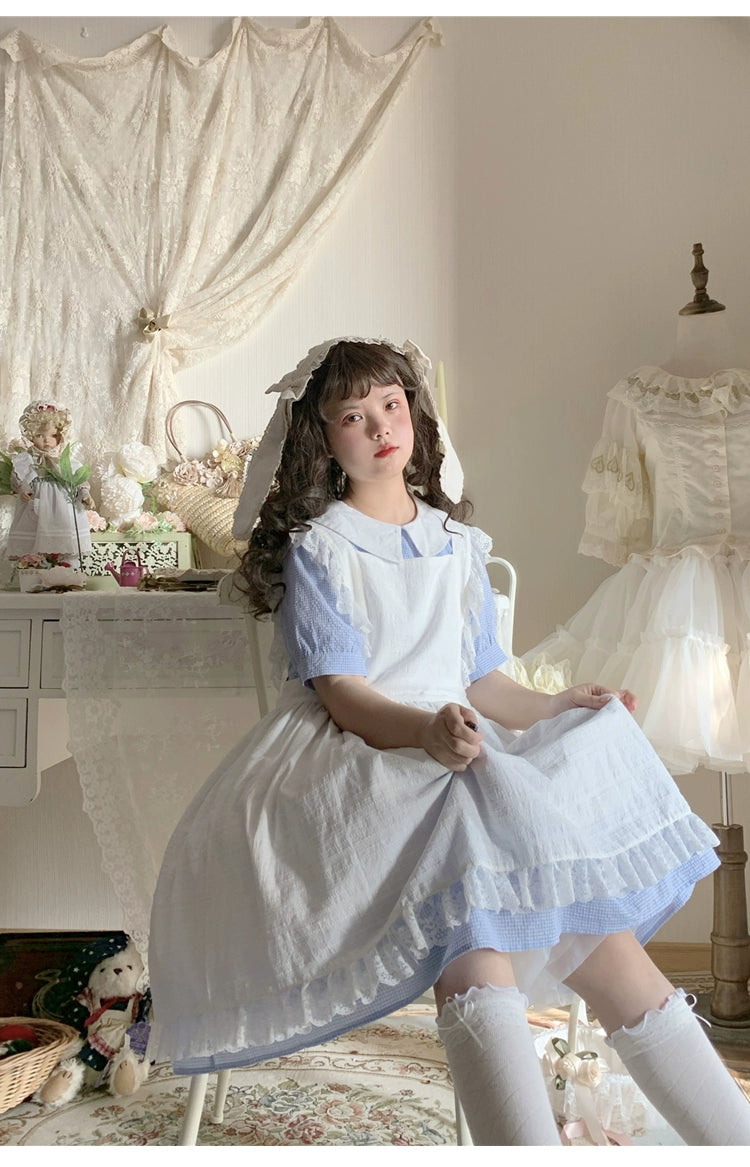Lolita Dress White Apron Dress Cotton Suspender Skirt 36554:518688
