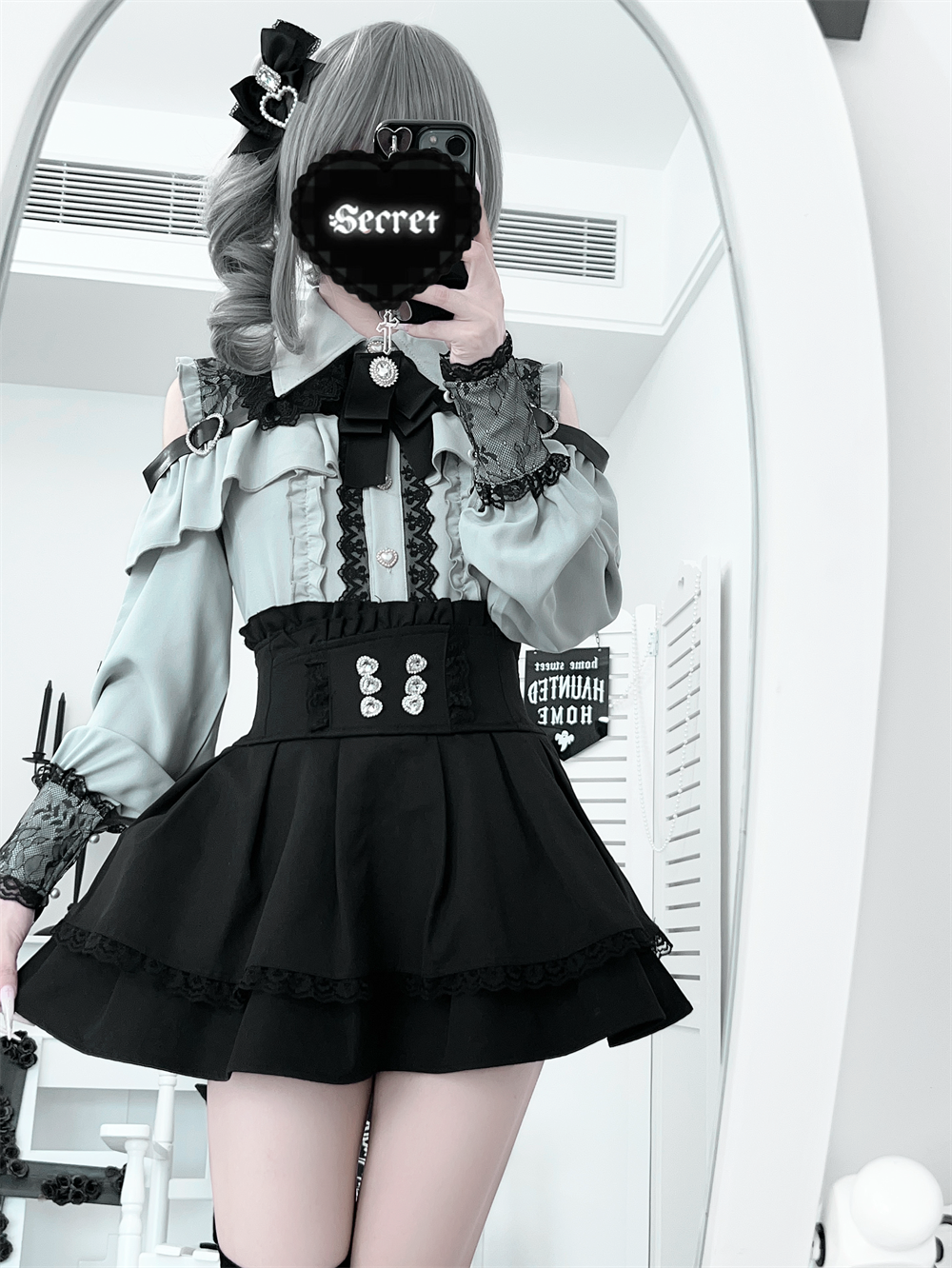 Lace-trimmed Jirai Kei Blouse, Multiple Colors 43878:788279