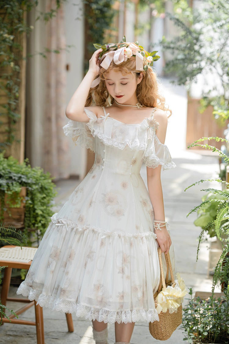 Lolita Dress Sunflower Print JSK White Strap Lolita Dress 36480:545914