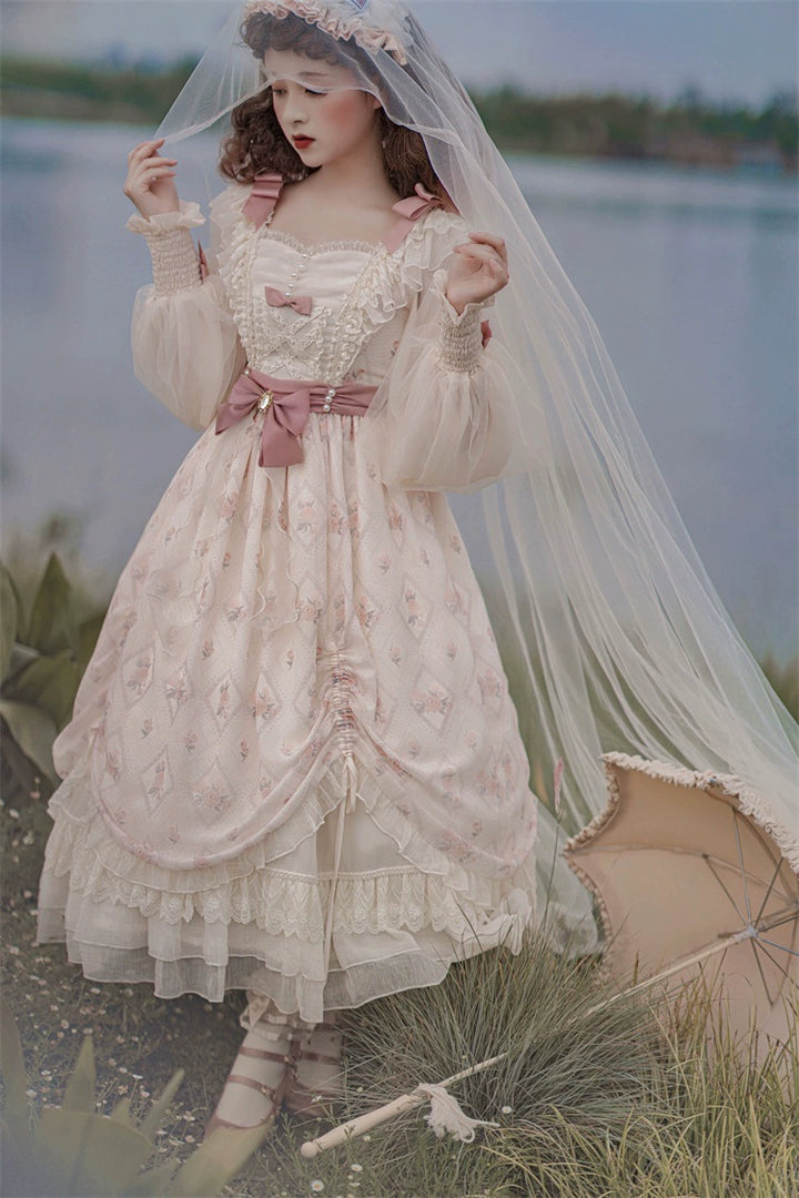 Elegant Lolita Dress Cottagecore Dress Long-Sleeved Beige Dress 36470:515868 36470:515868