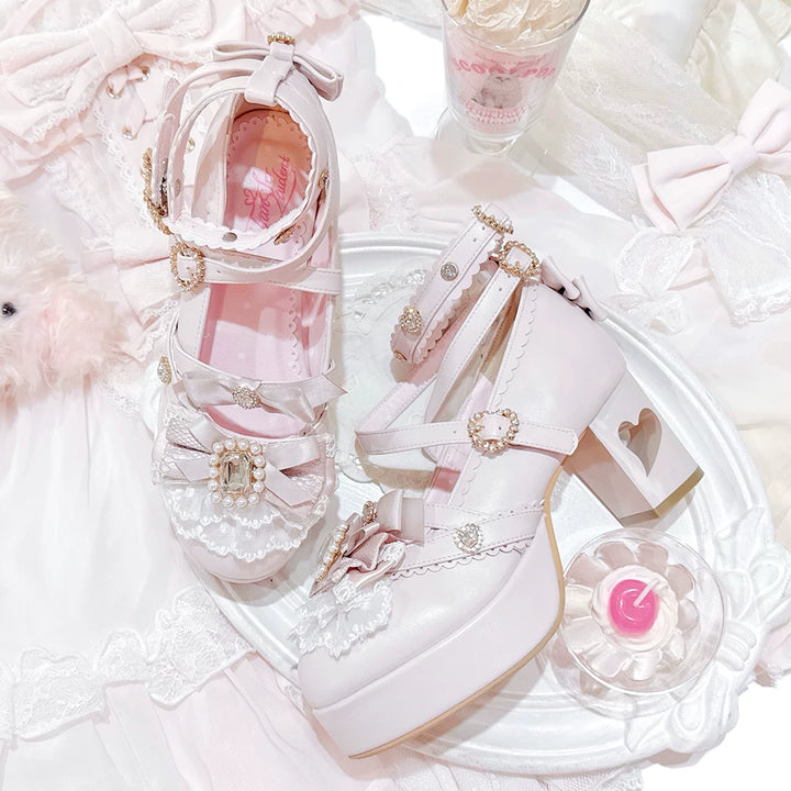 Jirai Kei Rhinestone Heeled Shoes, Heart Cutout Heel (Pink / 35 36 37 38 39 40 41 42) 45839:866685