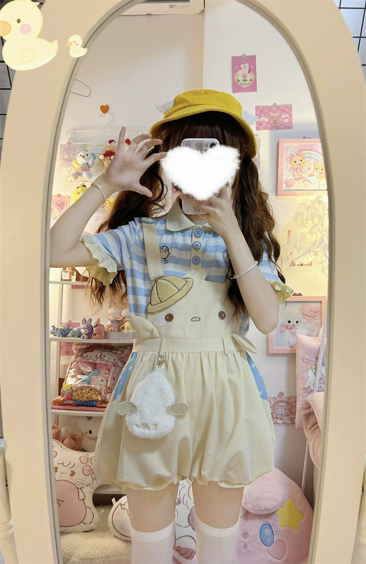 Yellow Suspender Shorts Blue Striped T-shirt 31734:366538 31734:366538