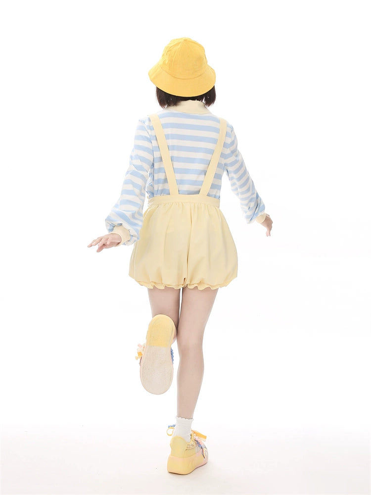 Yellow Suspender Shorts Blue Striped T-shirt 31734:366546 31734:366546