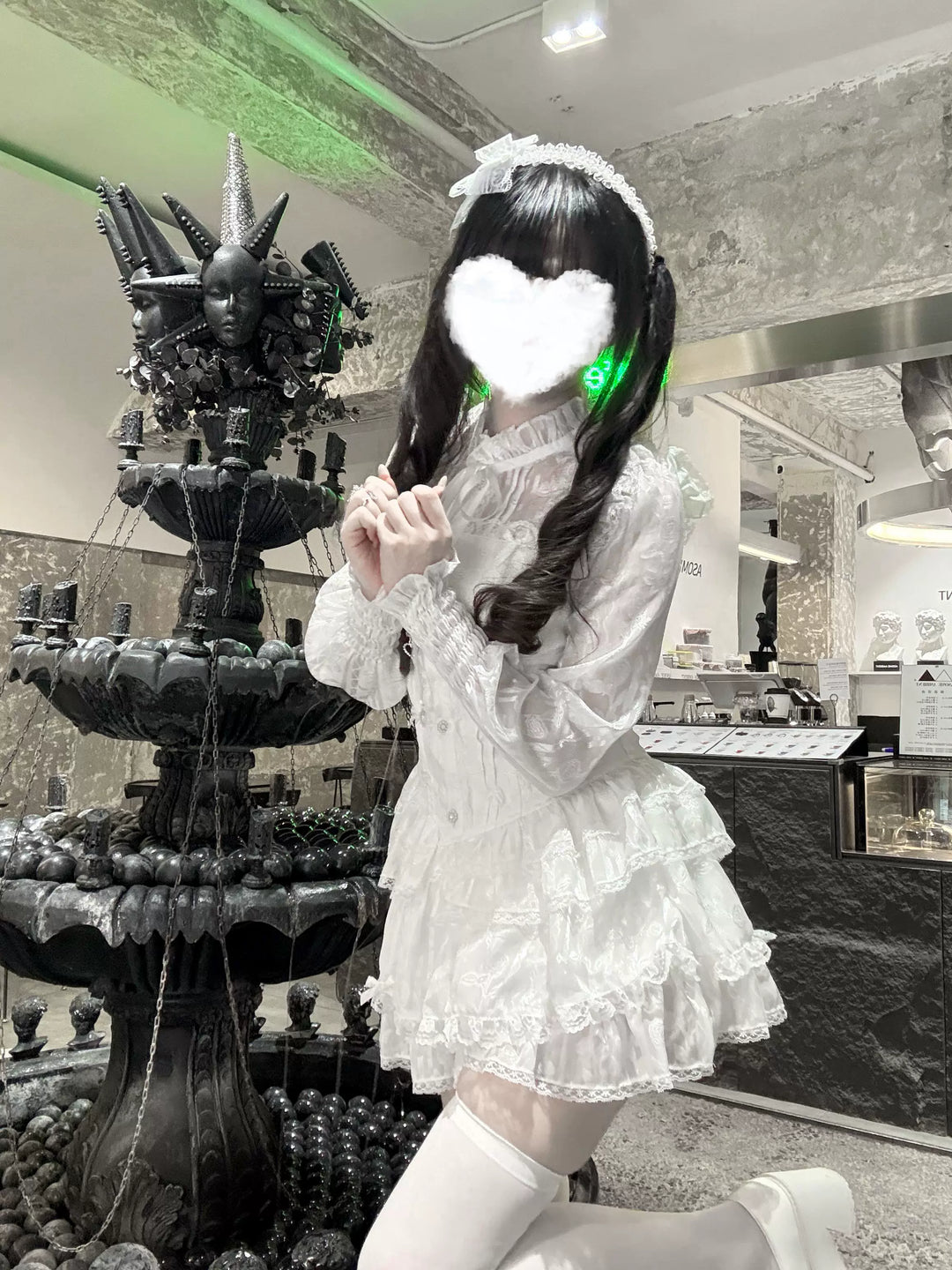 Jirai Kei Blouse & Bloomers Set, Ruffled Stand Collar 44959:831589