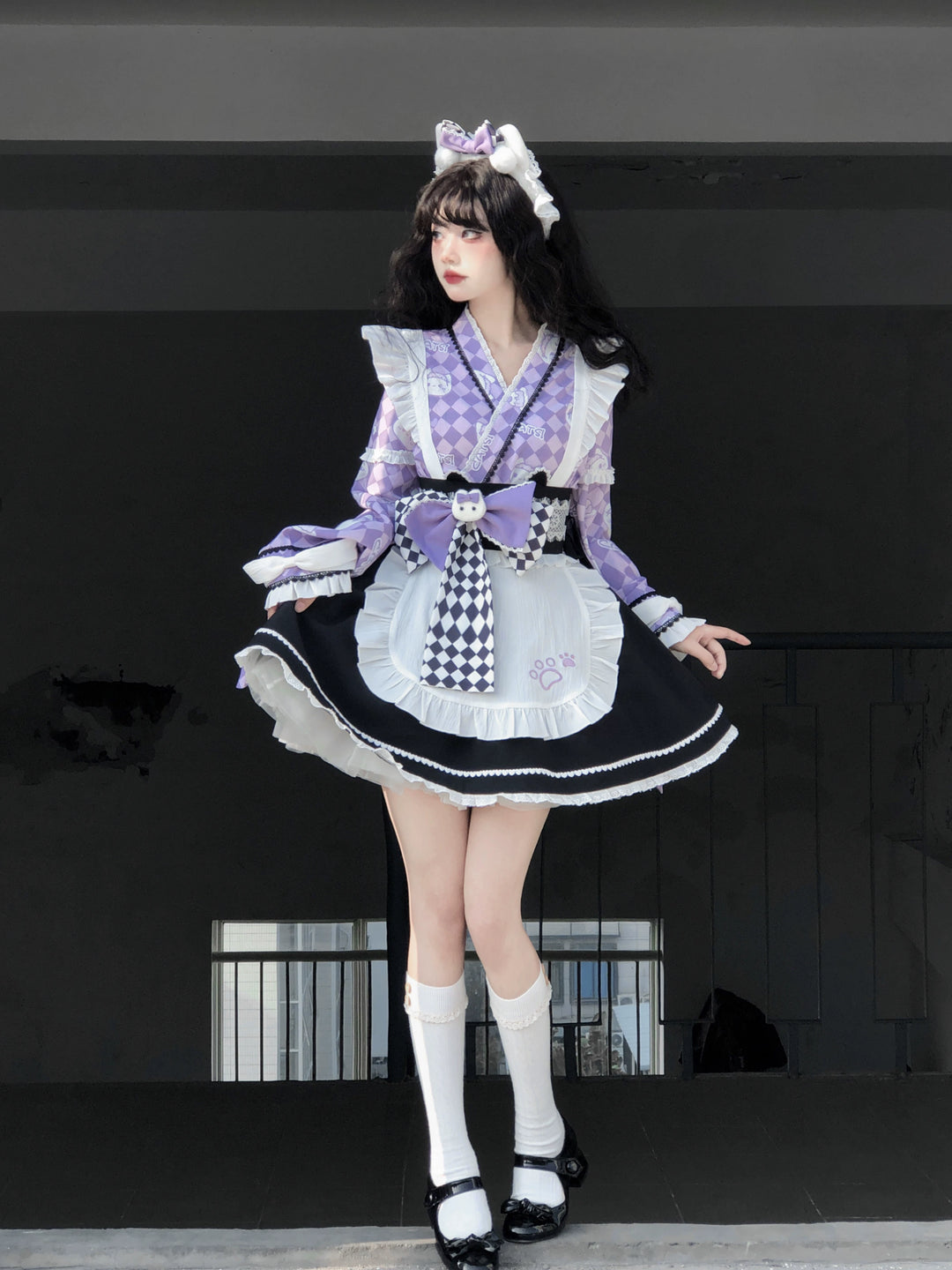 Kimono Lolita Plaid Princess Sleeve Shirt Kawaii Skirt Set 38964:606830