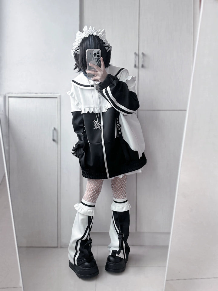 Jirai Kei Hoodie Sailor Collar Oversized Sweatshirt Leg Warmer 34896:481074 34896:481074