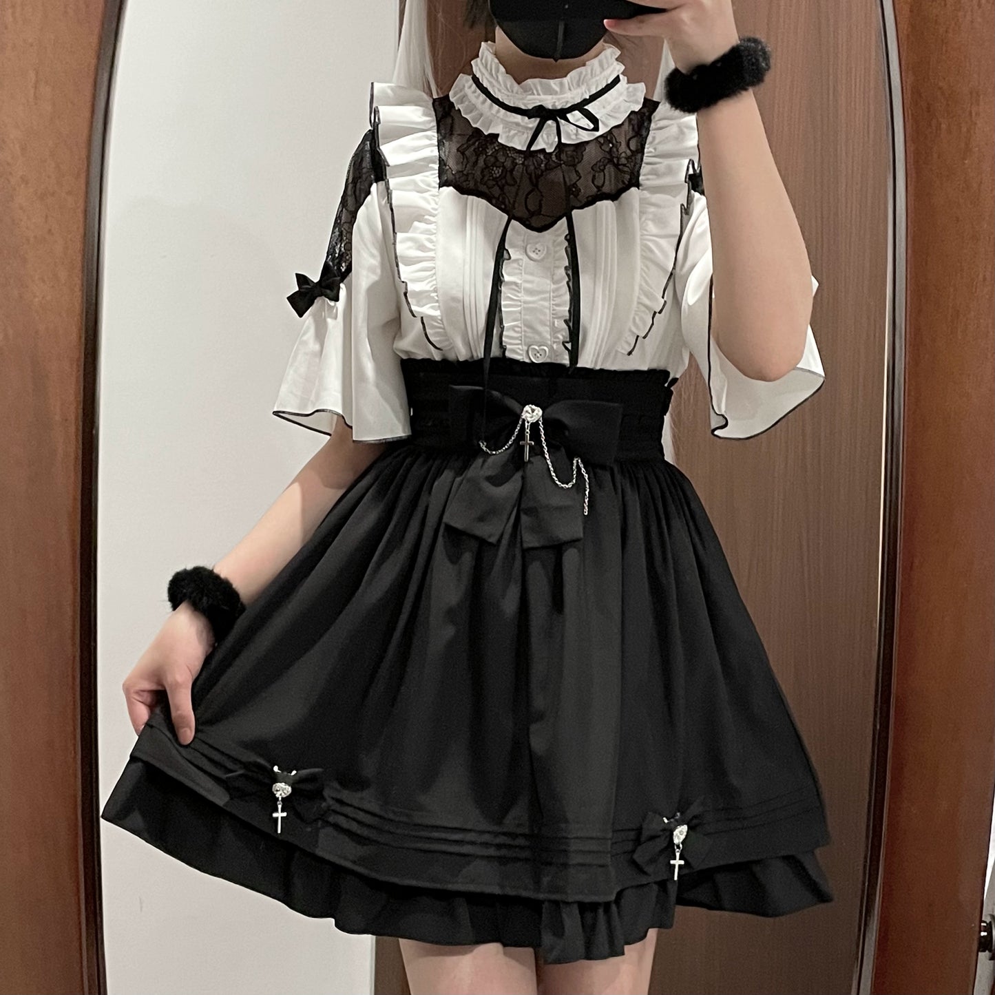 Plus Size Jirai Kei Set Up Gothic Blouse And Skirt Set 35596:538226