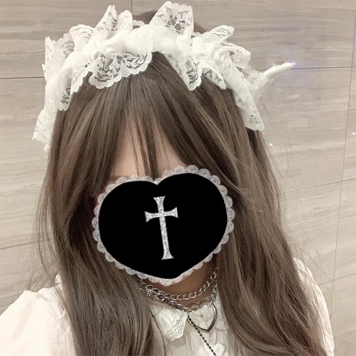 Jirai Kei White Black Angel Wings Lace Headband (black white) 21680:313362 (black white) 21680:313362