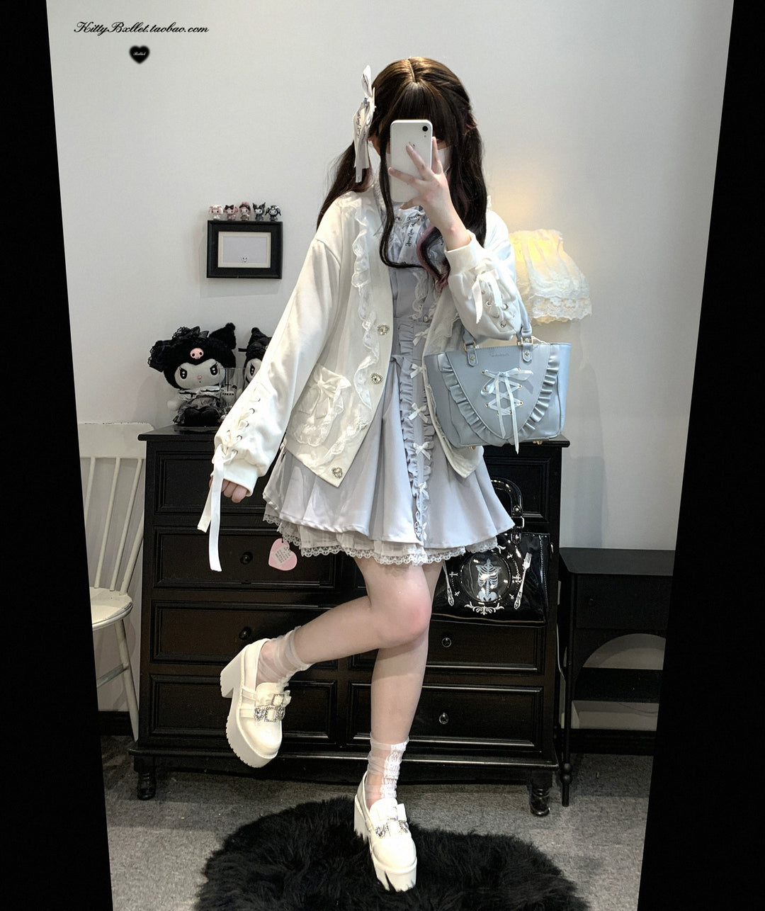 Ryousangata Sweatshirt Cardigan, Ruffled Lace 43732:783895