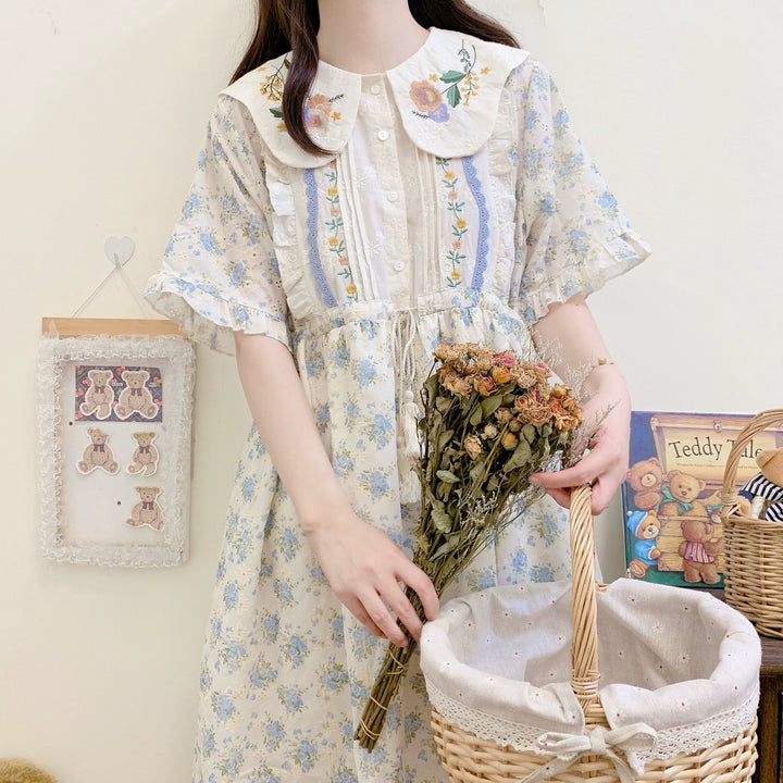 Cottagecore Dress Mori Kei Dress Blue Floral Dress 36236:526694 36236:526694