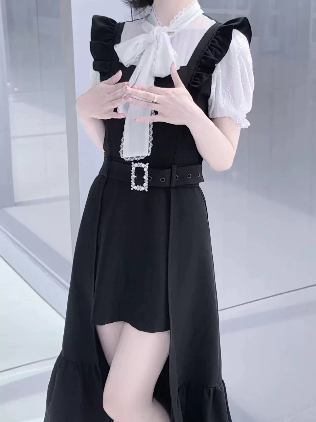 Jirai Kei Dress Faux Two-piece Dress Ruffle Irregular Dress 37844:574046