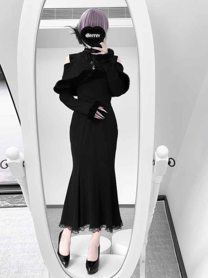 *针织长裙*虚拟天国原创设计量产型蕾服清楚系鱼尾裙日系露肩宅萌 44000:797374