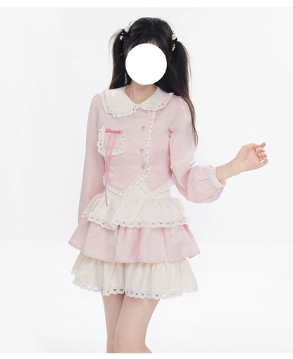 Kawaii Pink Outfit Set Sweet Tiered Skirt Set 37546:576802