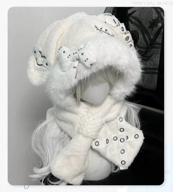 Punk Hat Y2K Plush Hat White Bunny Ear Hat 41874:722958