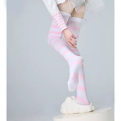 Jirai Kei Stockings Thigh-High Socks Striped Knee Socks (F) 36540:541322