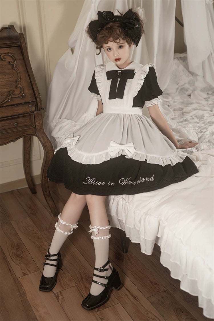 Classic Lolita Dress Short Sleeve Maid-style OP Dress With Apron 36474:562578