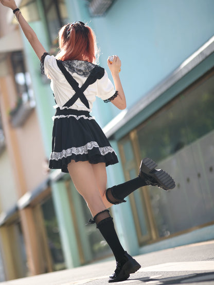 Jirai Kei Skirt Black Lace Suspender Skirt Cat Ear Skirt 37692:568716