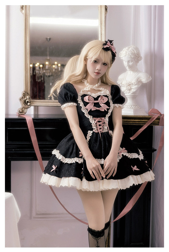 Sweet Lolita Dress Heart-shaped Neckline Puff Sleeves OP 38070:609072