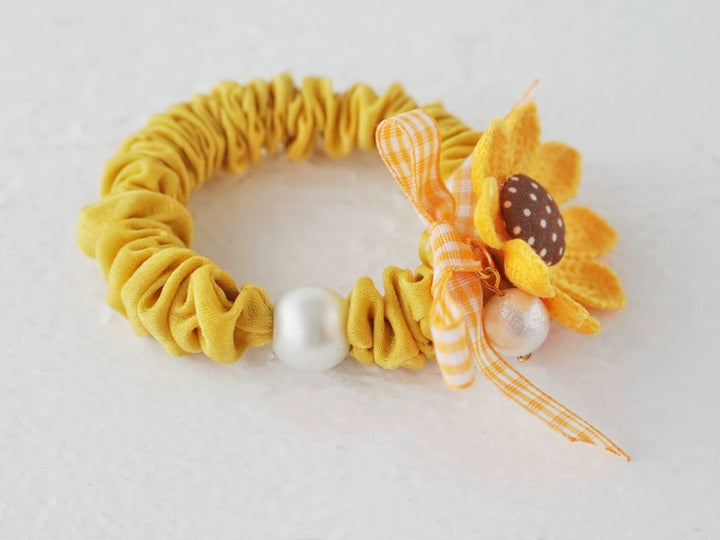 Japanese Hair Tie Handmade Sunflower Bow Scrunchy 28944:332922 28944:332922