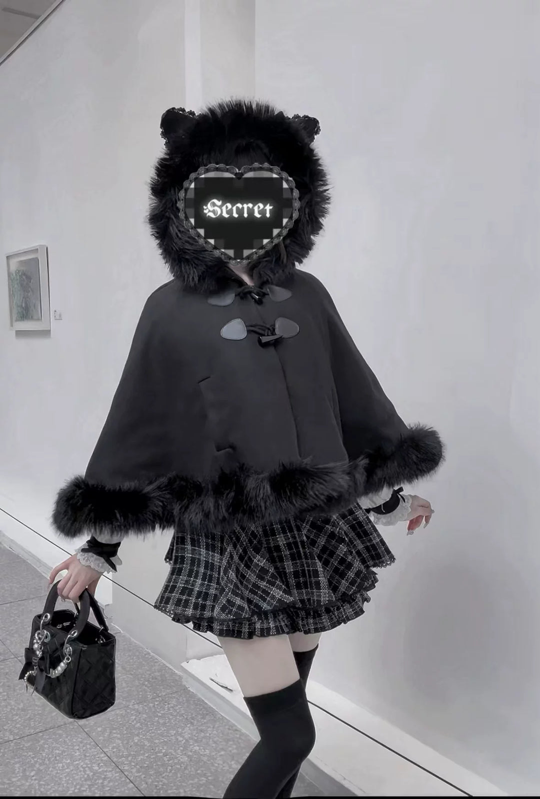 Jirai Kei Cape, Ear-Accented Hood and Toggle Buttons 44513:816765