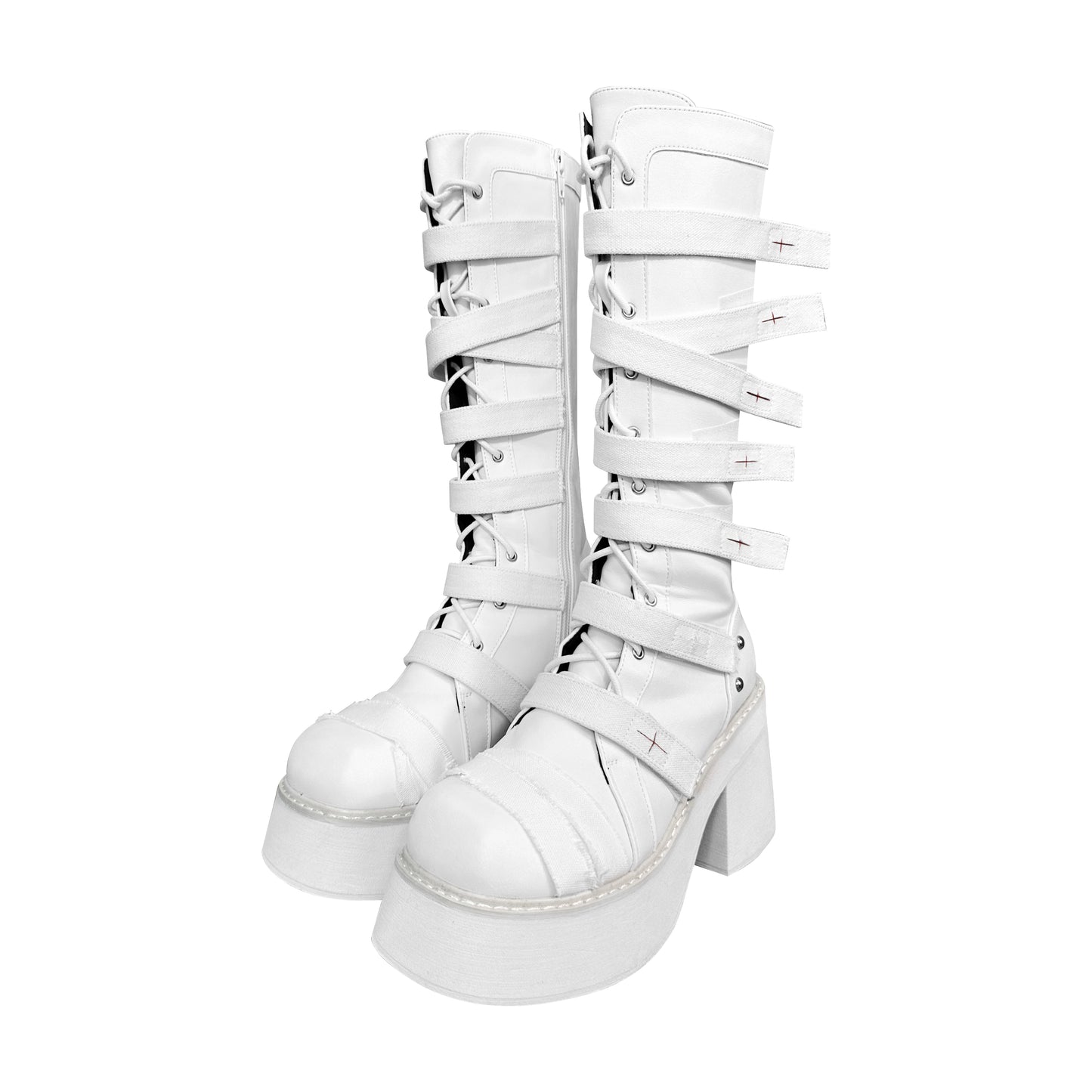 Punk Combat Boots Cross Strap Black White Boots (34 35 36 37 38 39 40 / White) 33822:446144