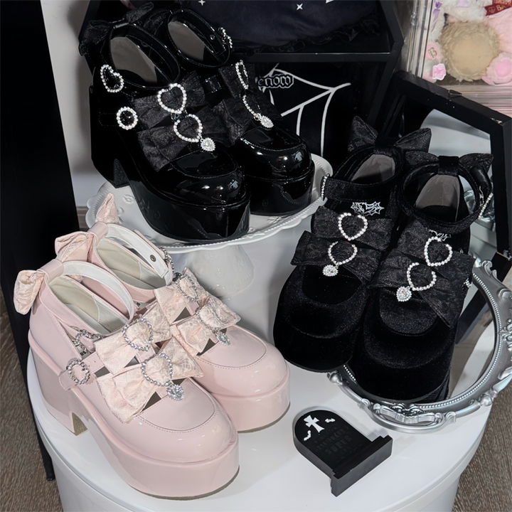 Jirai Kei Chunky Heel Platform Shoes, Glittering Rhinestone 44217:800443