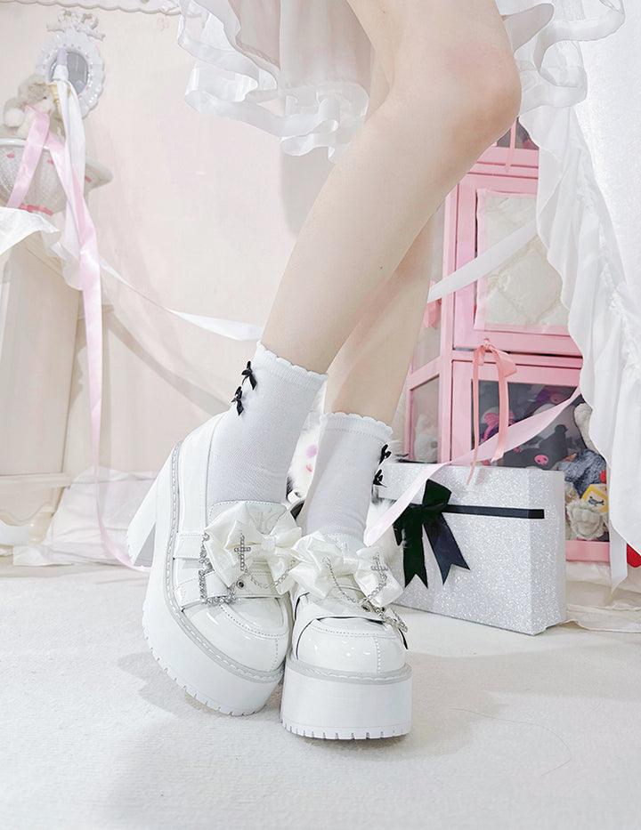 Jirai Kei Shoes with Thick Sole and Detachable Bowknots 42228:734287