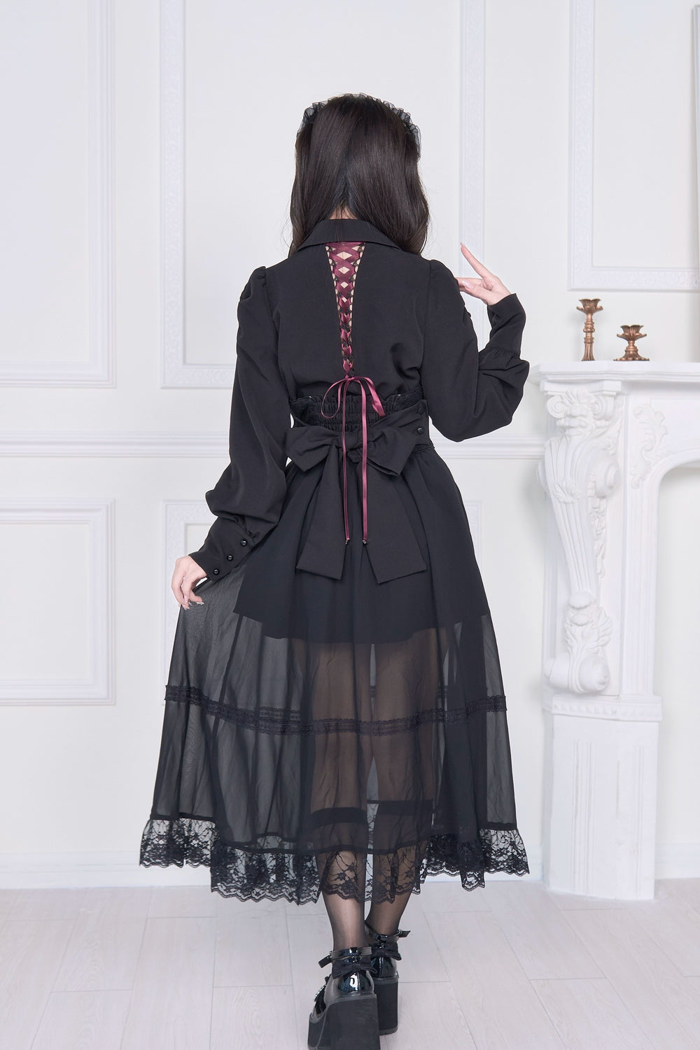 Waist Cincher Designed Jirai Kei Long Skirt 43941:789832