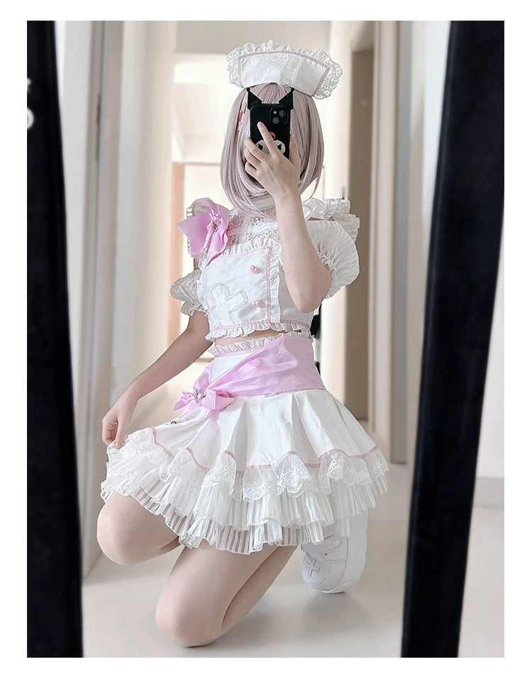 Jirai Kei Skirt Two-Piece Idol Stage Outfit Short-Sleeve Top and Skirt Set 41562:704872