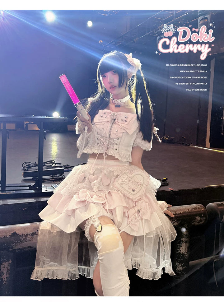 Chika Idol Outfit, Pink Heart-Decorated Top & Skirt 44770:827355