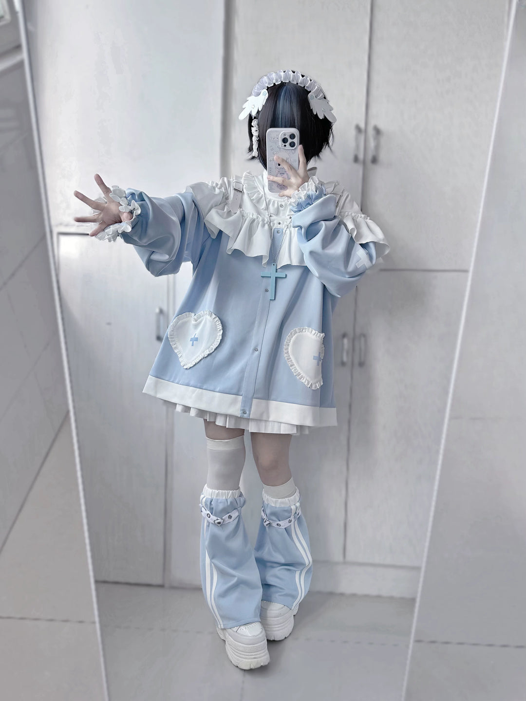 Tenshi Kaiwai Oversized Hoodie Set, Heart & Cross Details 45462:850913