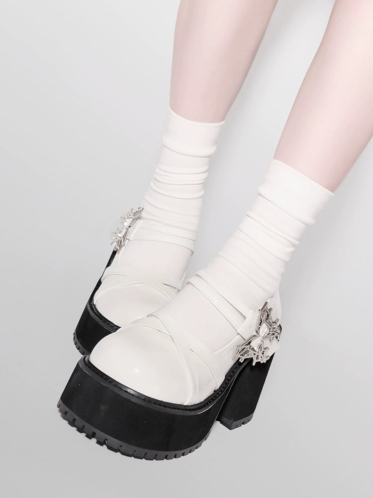 Black White Platform Shoes Mary Jane Shoes 29718:366978