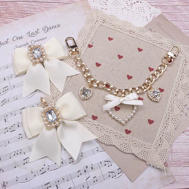 Ryousangata Bag Chain & Bow Charm, Heart-Shaped Rhinestone 45075:839466