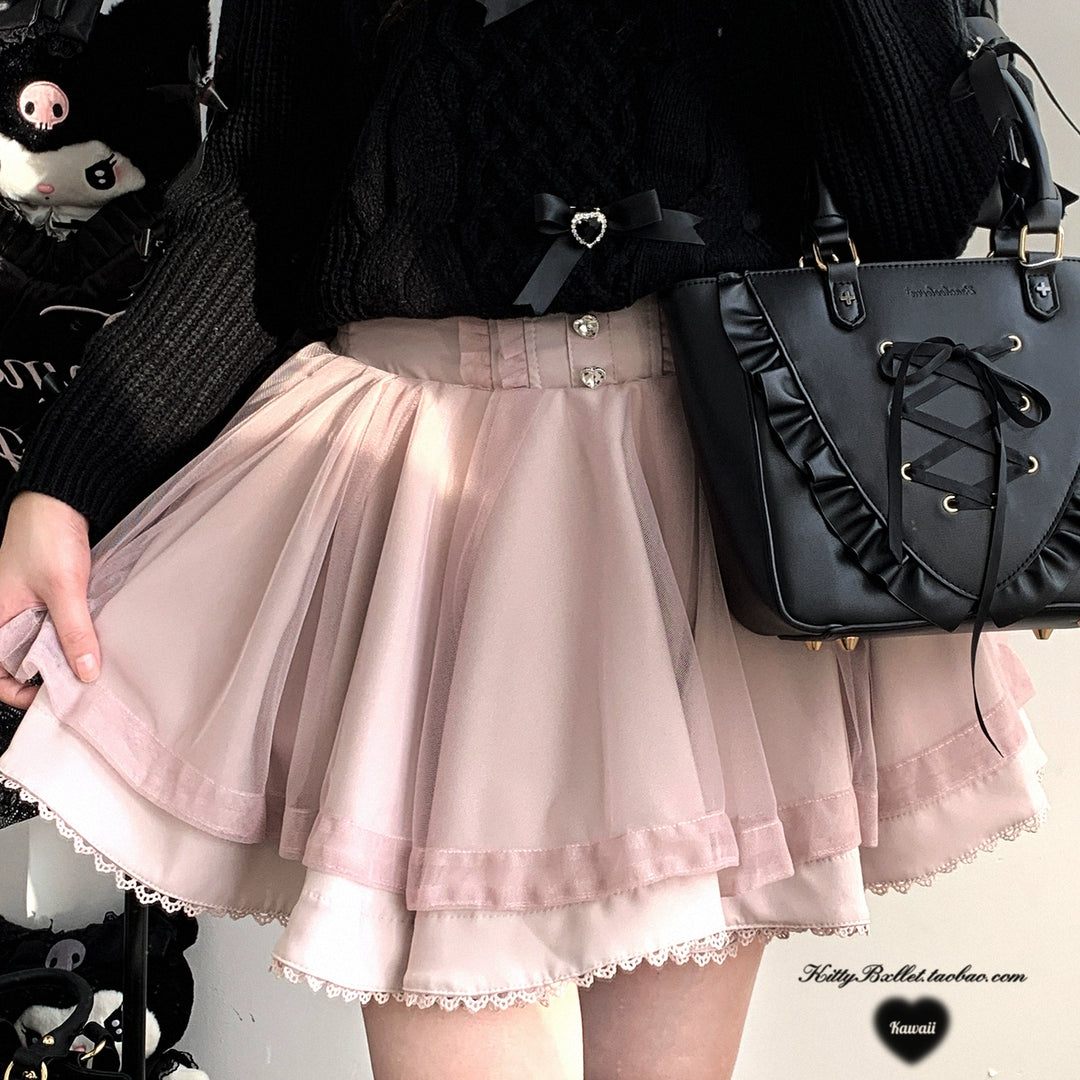 Jirai Kei Skirt Double-layered Tulle Skirt Multi-color (Pink) 40404:667022