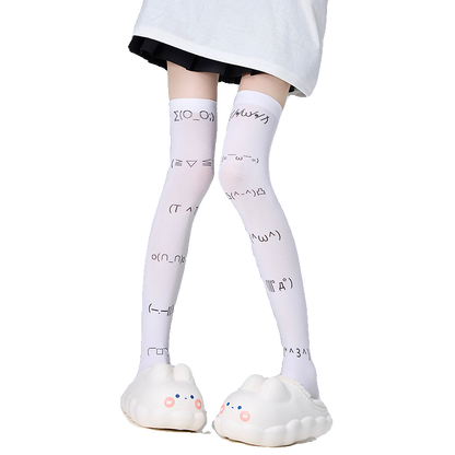 Jirai Kei Hold-ups Thigh High Socks Velvet Print Socks 36542:555132