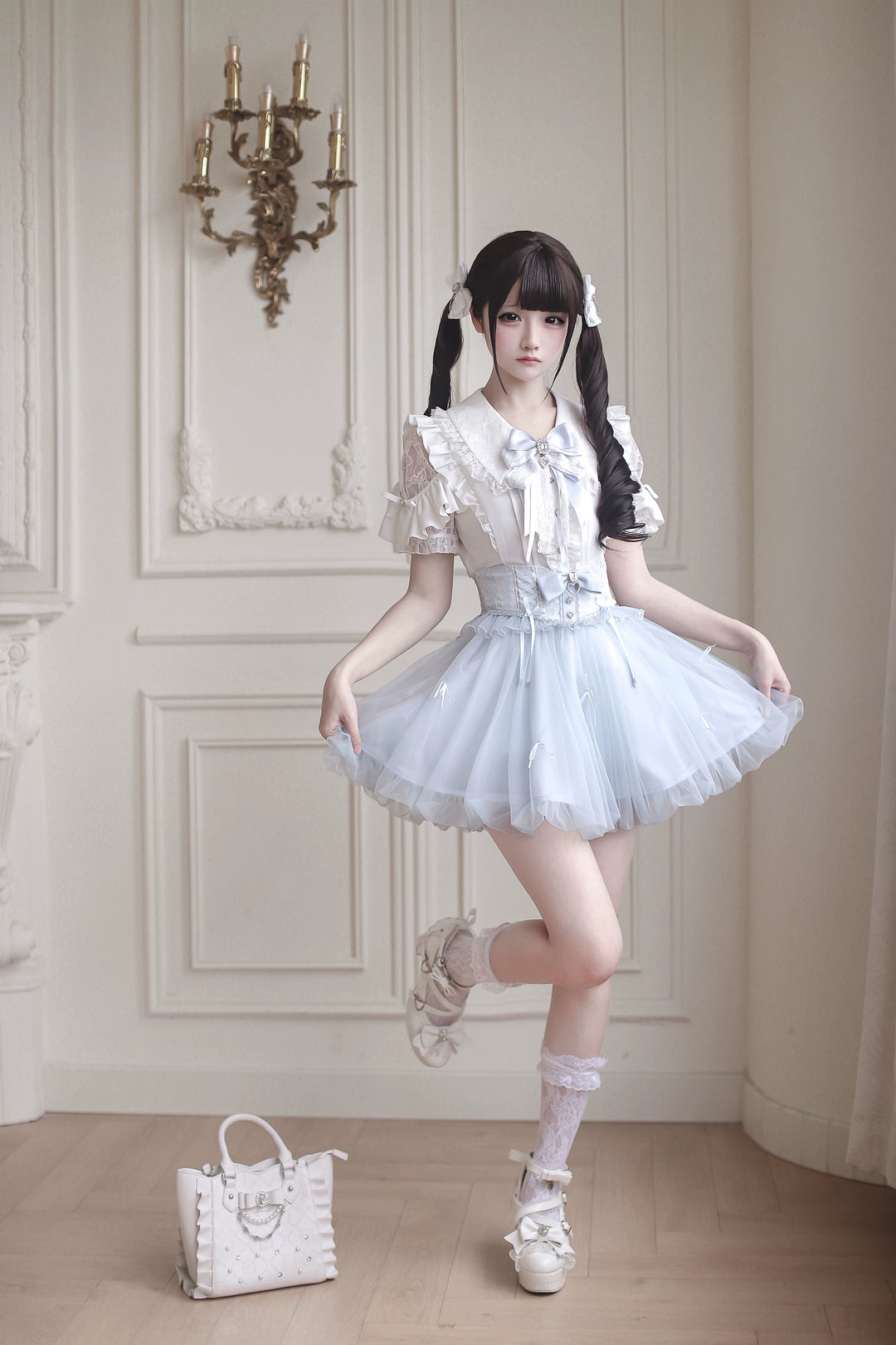 Ryousangata High-Waist Tulle Skirt, Bubble Hem 45195:840465