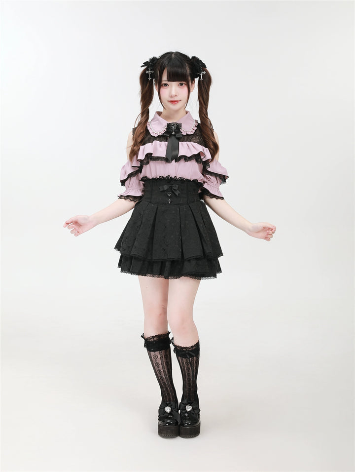 Jirai Kei Shirt with Bust Flounce Hem/Hidden Button 43035:762538