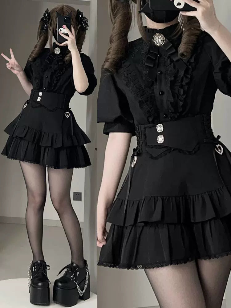 Gothic Shirt Outfit, Fishbone Skirt, Detachable Trailing 43441:780335