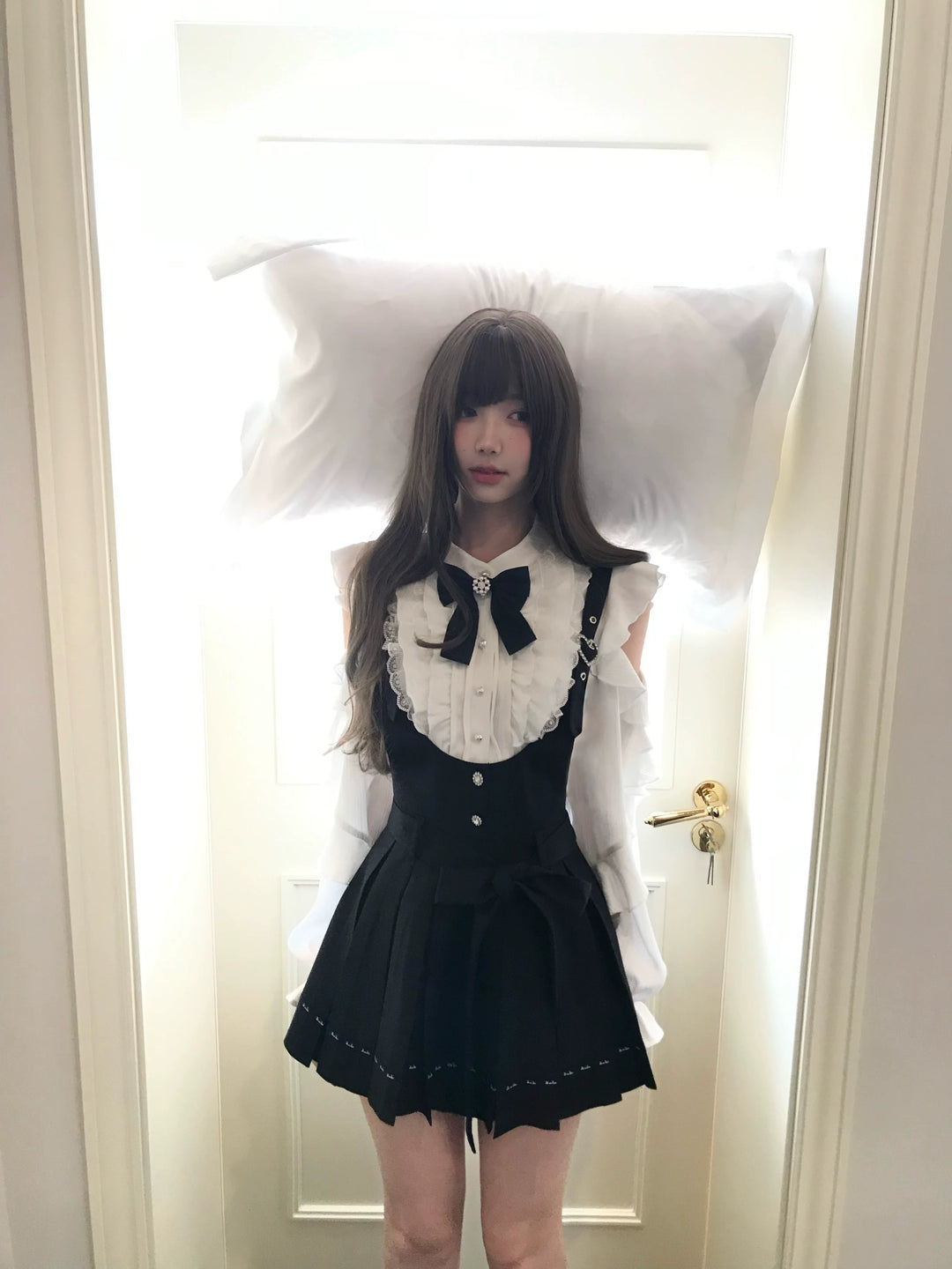 Jirai Kei Suspender Skirt, Open-Shoulder Shirt 45100:835046