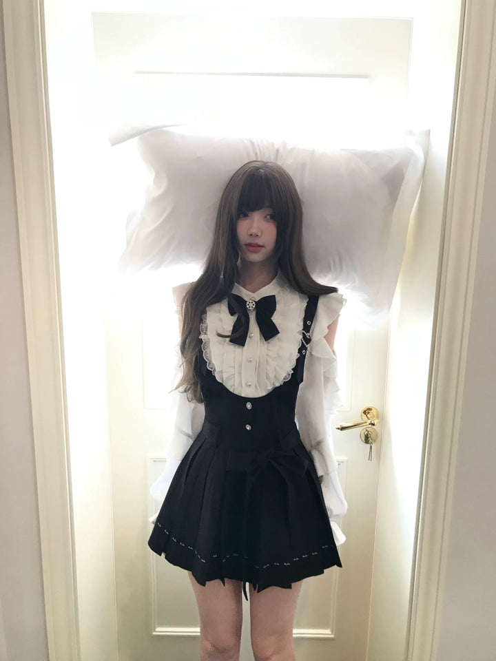 Jirai Kei Suspender Skirt, Open-Shoulder Shirt 45100:835046
