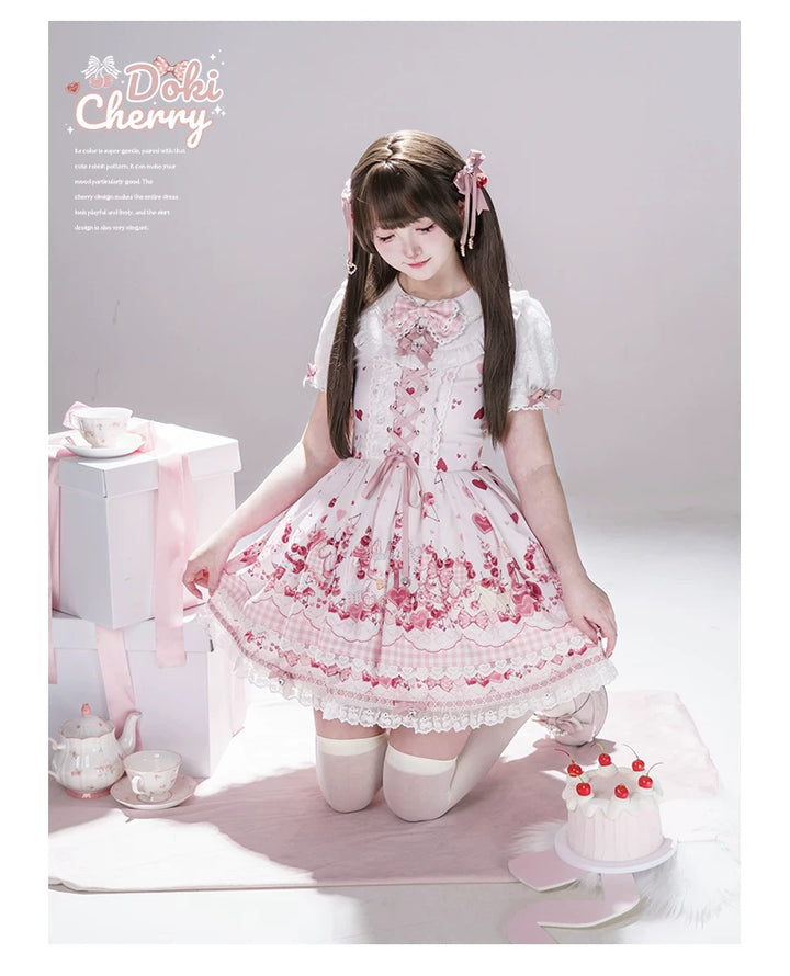 Kawaii Lolita Skirt Set, Bunny and Cherry Print 45163:838100