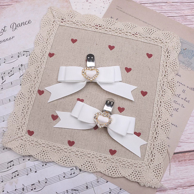 Jirai Kei Bowknot Shoe Clips, Heart Rhinestones 45069:833569
